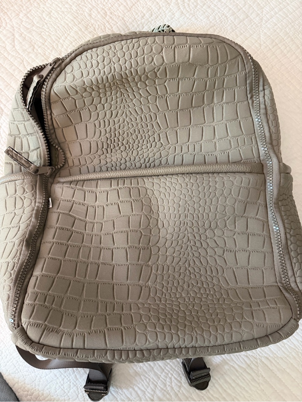 NWOT neoprene Women's Taupe Croc-Embossed Backpack - Casual Everyday Style